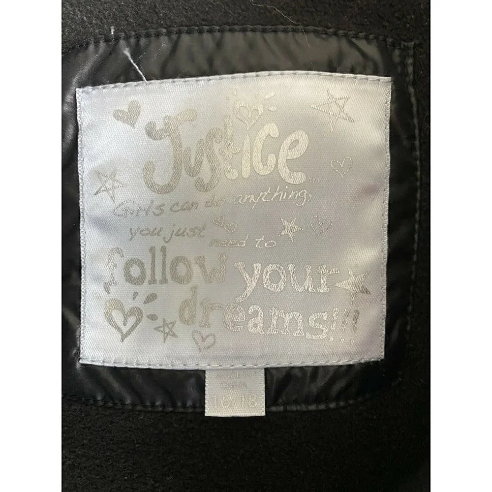 Justice Girl’s 16/18 Black Shiny Puffer Zip‎ Vest